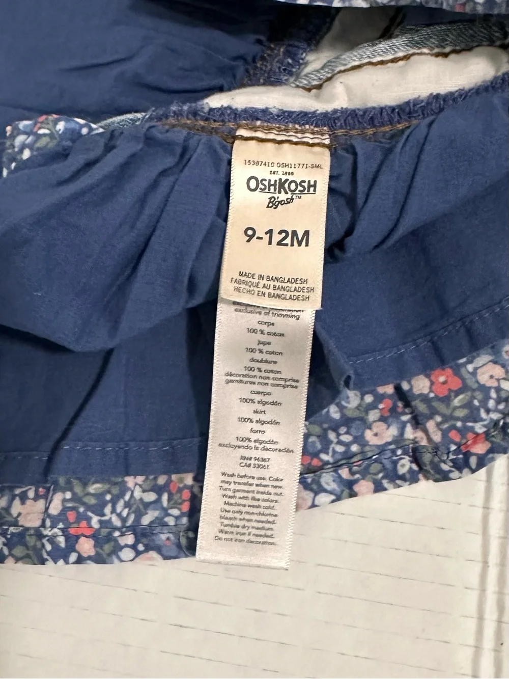 OshKosh B'gosh Denim Floral Overall Dress - Blue and Pink